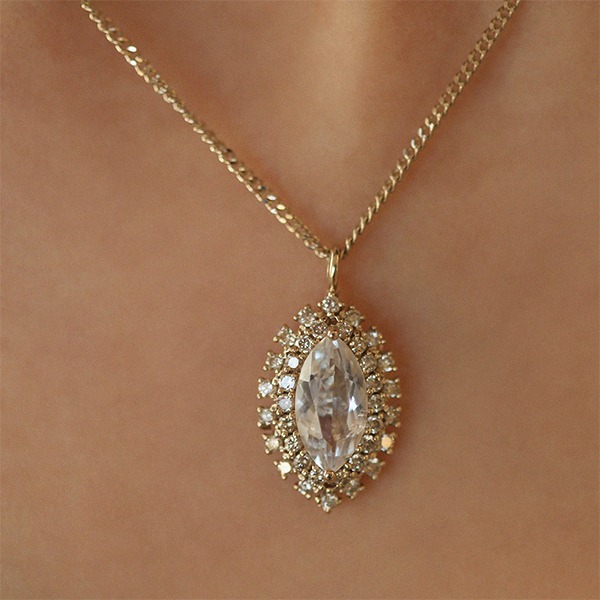 Cognac Diamond, White Topaz Memory Necklace 18K 꼬냑 다이아몬드, 화이트 토파즈 메모리 목걸이