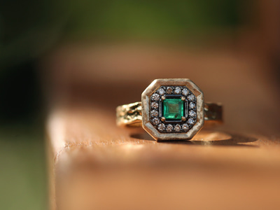 Cognac Diamond, Emerald Ins Ring 18K 꼬냑 다이아몬드, 에메랄드 인스 반지