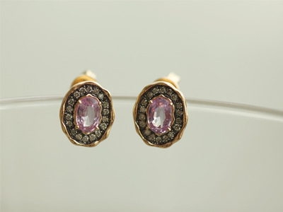 Pink Sapphire, Cognac Diamond Nullim Earrings 18K 핑크 사파이어, 꼬냑 다이아몬드 눌림 귀걸이
