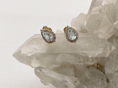 Gray Rough Diamond, Pear Aquamarine Earrings 18K 그레이 러프 다이아몬드, 물방울 아쿠아마린 귀걸이