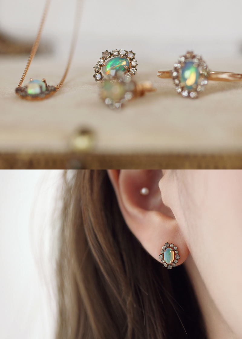 Cognac Diamond, Opal Mui Earrings 18K 꼬냑 다이아몬드, 오팔 무이 귀걸이