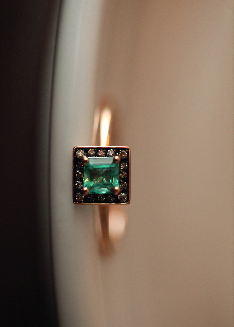 Cognac Diamond, Square Emerald Ring 18K 꼬냑 다이아몬드, 사각 에메랄드 반지