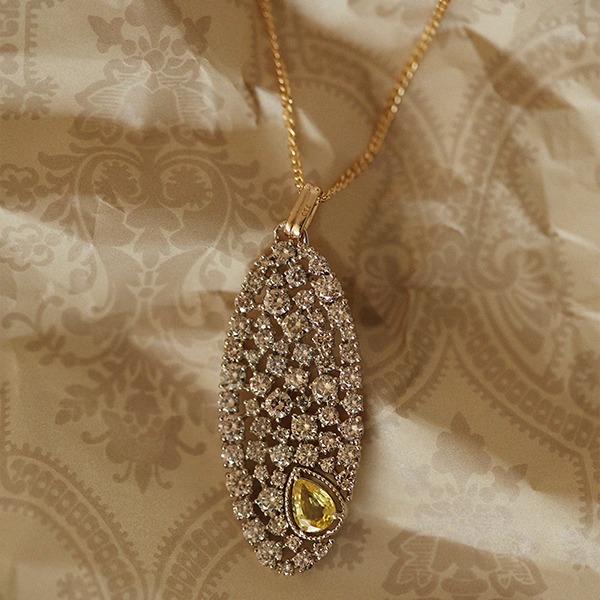 Cognac Diamond, Pear Yellow Sapphire Long Necklace 18K 꼬냑 다이아몬드, 물방울 옐로우 사파이어 롱 목걸이